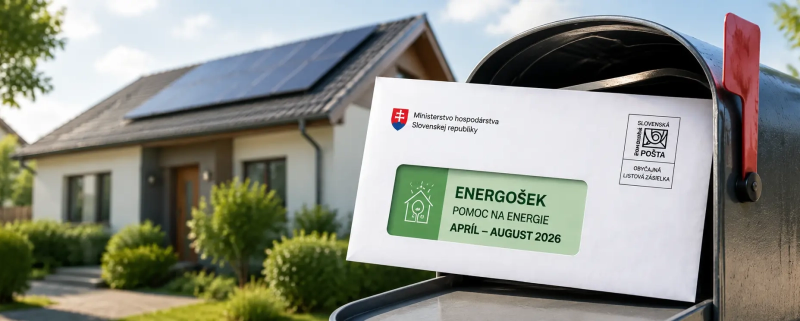 Obálka s energošekom od Ministerstva hospodárstva SR – pomoc na energie apríl–august 2026